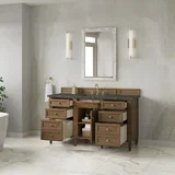 Brittany 60" Single Vanity, Pecan w/ 3 CM Parisien Bleu Silestone Top