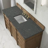 Brittany 60" Single Vanity, Pecan w/ 3 CM Parisien Bleu Silestone Top