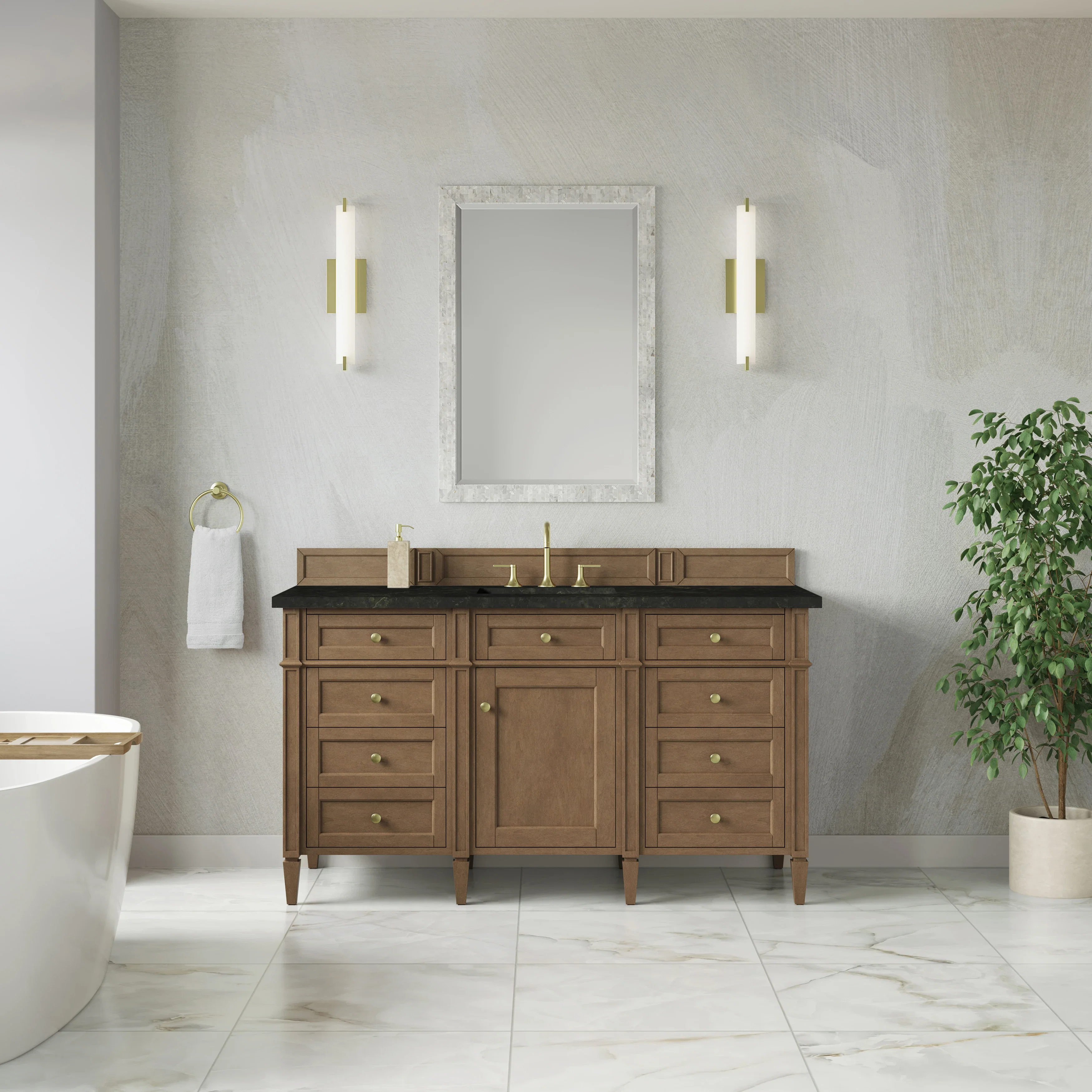Brittany 60" Single Vanity, Pecan w/ 3 CM Phantome Eclos Top