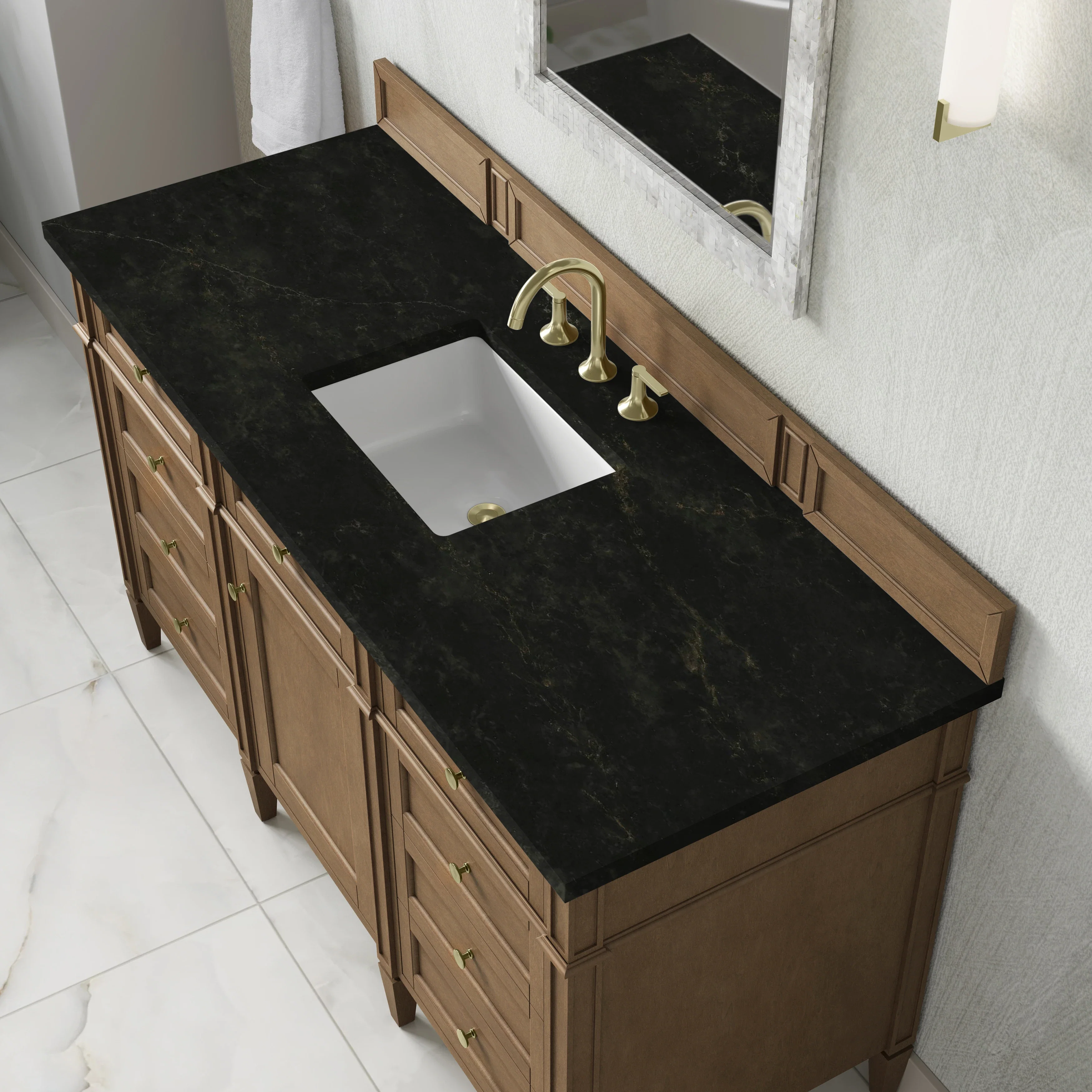 Brittany 60" Single Vanity, Pecan w/ 3 CM Phantome Eclos Top