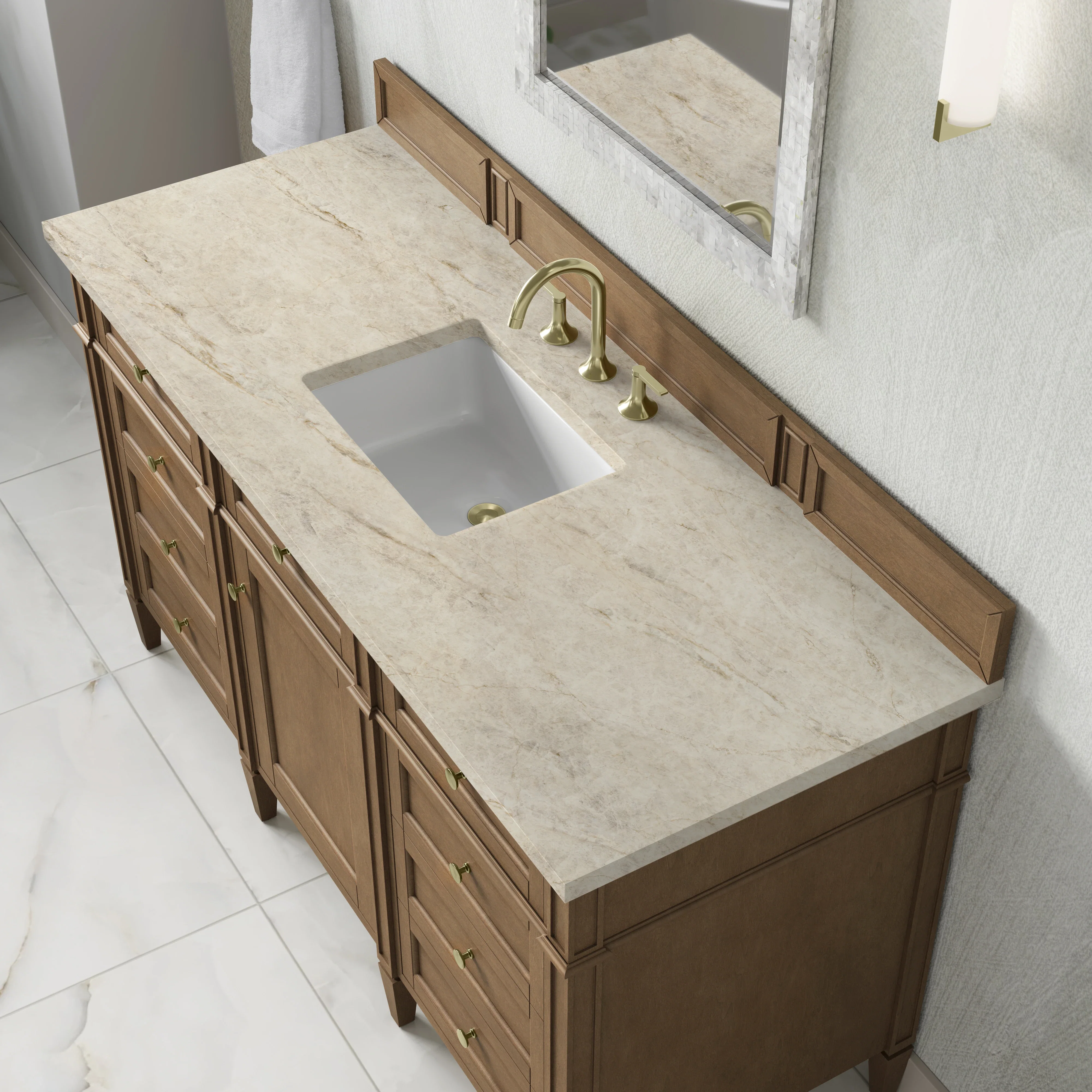 Brittany 60" Single Vanity, Pecan w/ 3 CM Tajnar Eclos Top