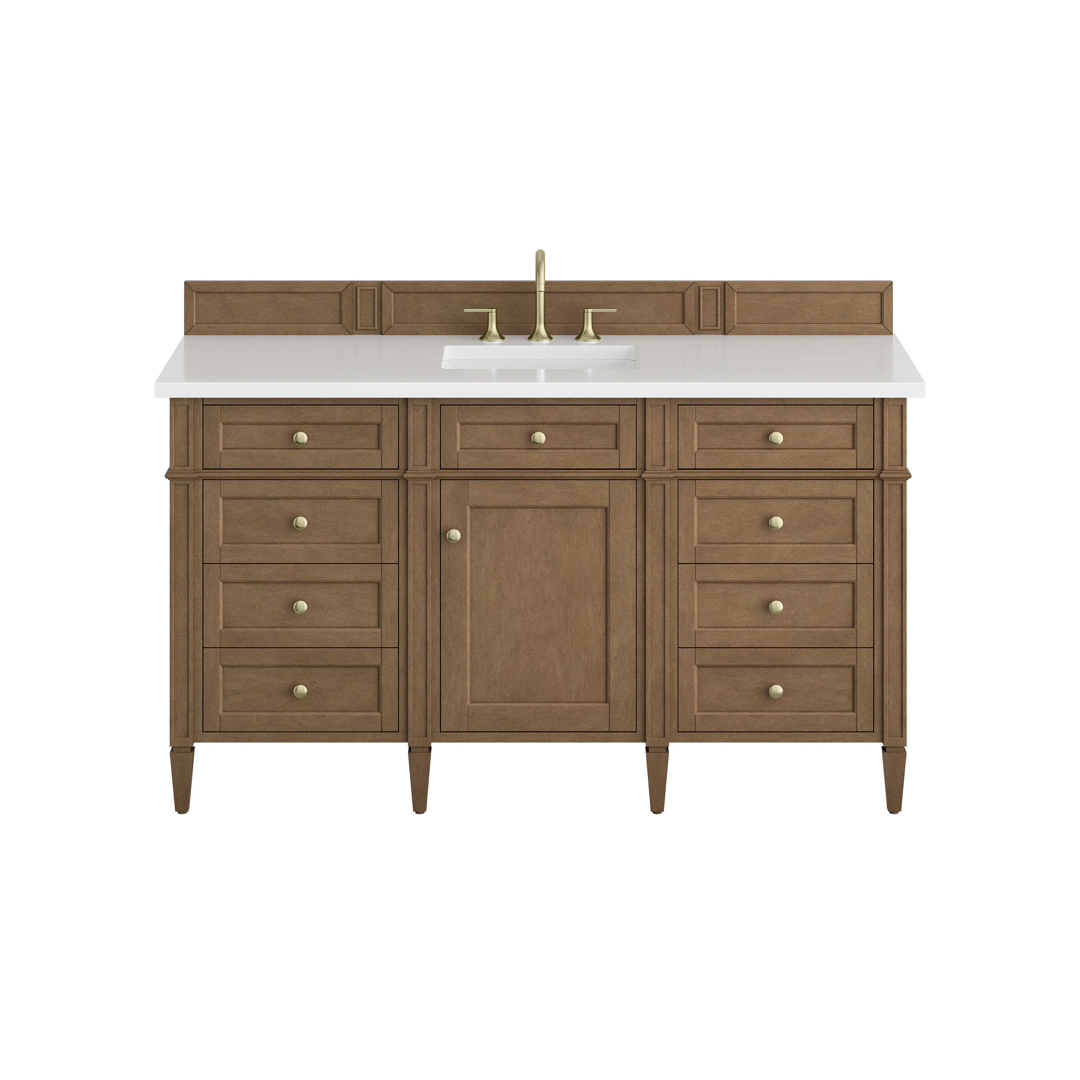 Brittany 60" Single Vanity, Pecan w/ 3 CM White Zeus Silestone Top