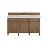 Brittany 60" Single Vanity, Pecan w/ 3 CM White Zeus Silestone Top