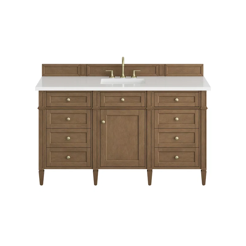 Brittany 60" Single Vanity, Pecan w/ 3 CM White Zeus Silestone Top