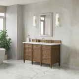 Brittany 60" Single Vanity, Pecan w/ 3 CM White Zeus Silestone Top