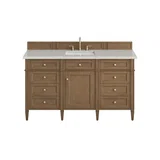 Brittany 60" Single Vanity, Pecan w/ 3 CM Eternal Jasmine Pearl Silestone Top w/FreePower Wireless Charger