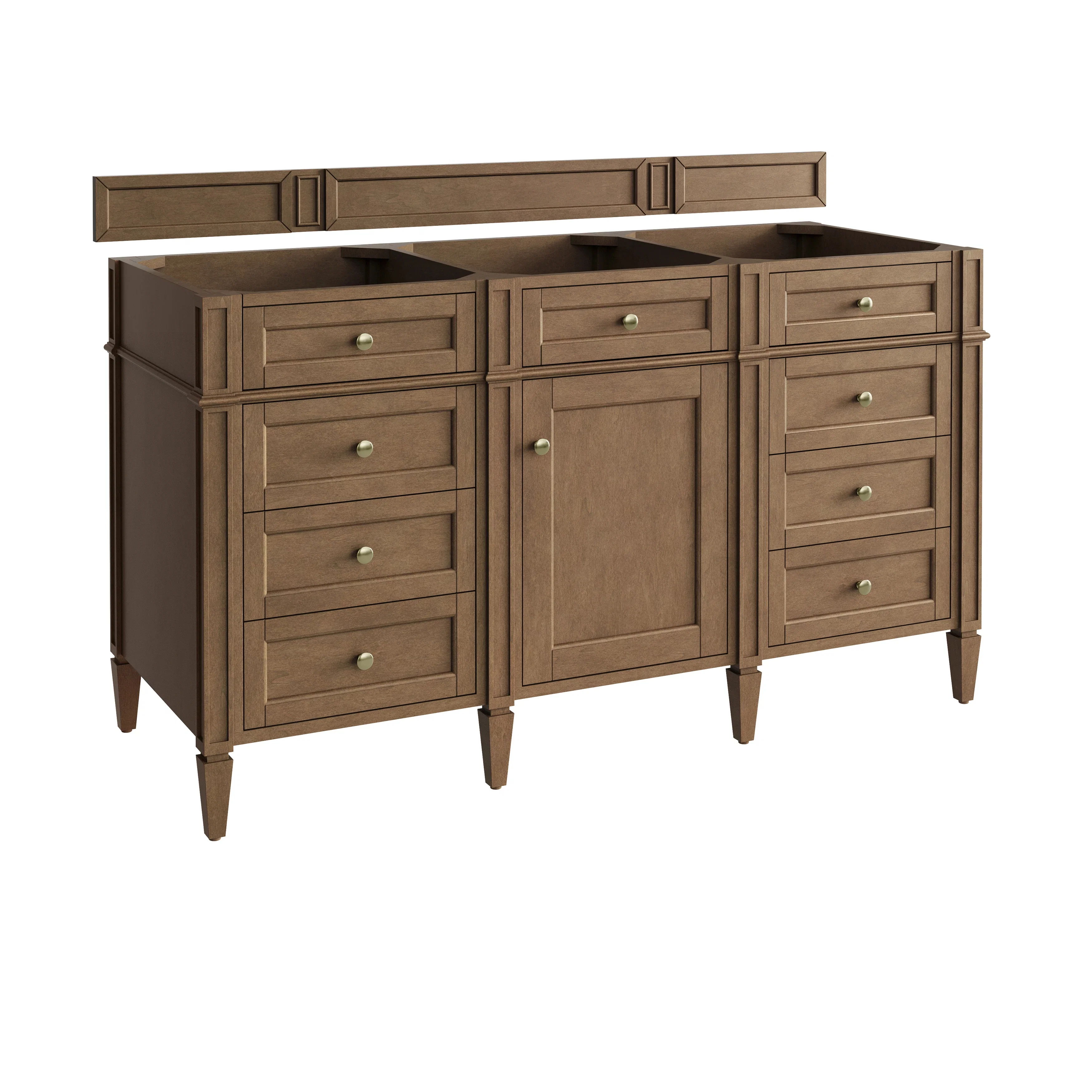 Brittany 60" Single Vanity, Pecan w/ 3 CM Eternal Jasmine Pearl Silestone Top w/FreePower Wireless Charger