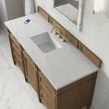 Brittany 60" Single Vanity, Pecan w/ 3 CM Eternal Jasmine Pearl Silestone Top w/FreePower Wireless Charger