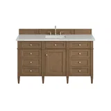 Brittany 60" Single Vanity, Pecan w/ 3 CM Ethereal Noctis Silestone Top w/FreePower Wireless Charger