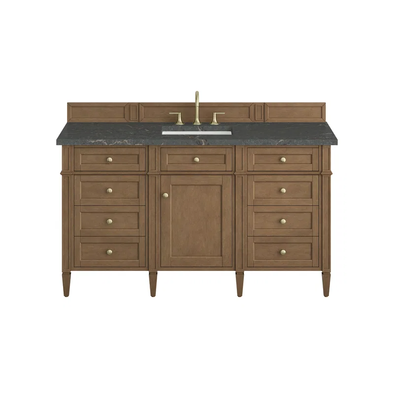 Brittany 60" Single Vanity, Pecan w/ 3 CM Parisien Bleu Silestone Top w/FreePower Wireless Charger