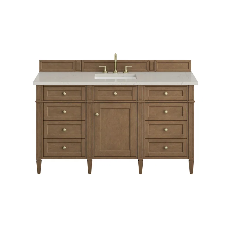 Brittany 60" Single Vanity, Pecan w/ 3 CM Siberian Silestone Top w/FreePower Wireless Charger