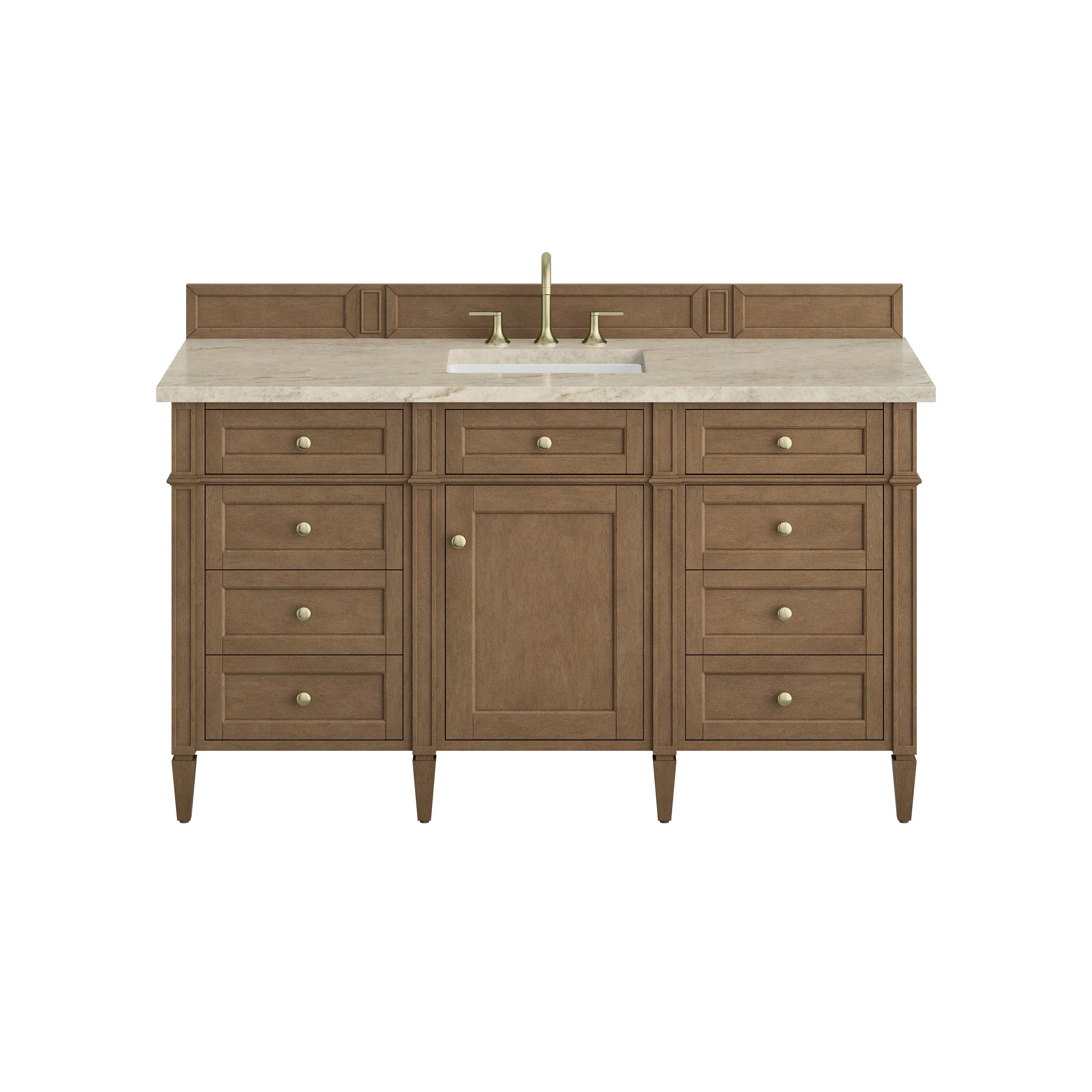 Brittany 60" Single Vanity, Pecan w/ 3 CM Tajnar Eclos Top w/FreePower Wireless Charger