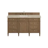 Brittany 60" Single Vanity, Pecan w/ 3 CM Tajnar Eclos Top w/FreePower Wireless Charger