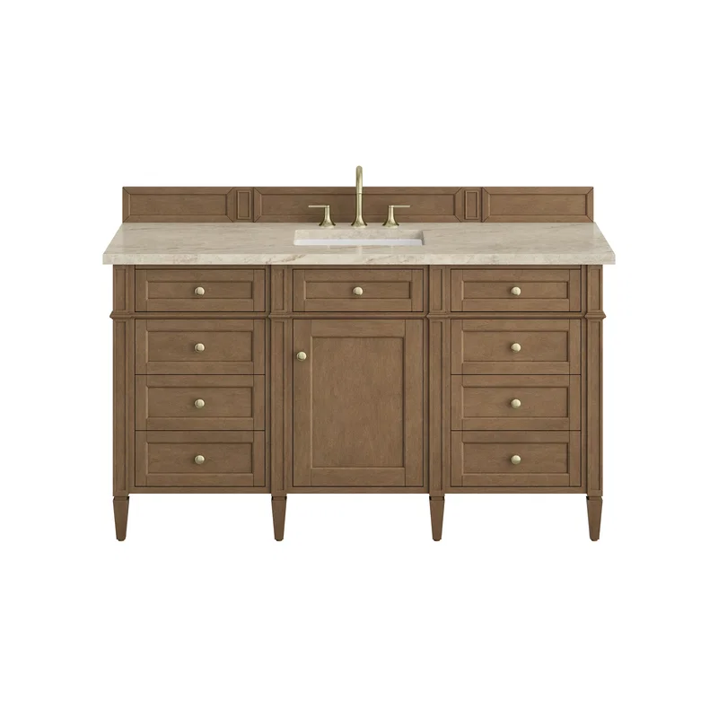 Brittany 60" Single Vanity, Pecan w/ 3 CM Tajnar Eclos Top w/FreePower Wireless Charger