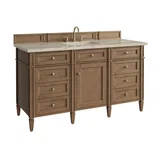 Brittany 60" Single Vanity, Pecan w/ 3 CM Tajnar Eclos Top w/FreePower Wireless Charger