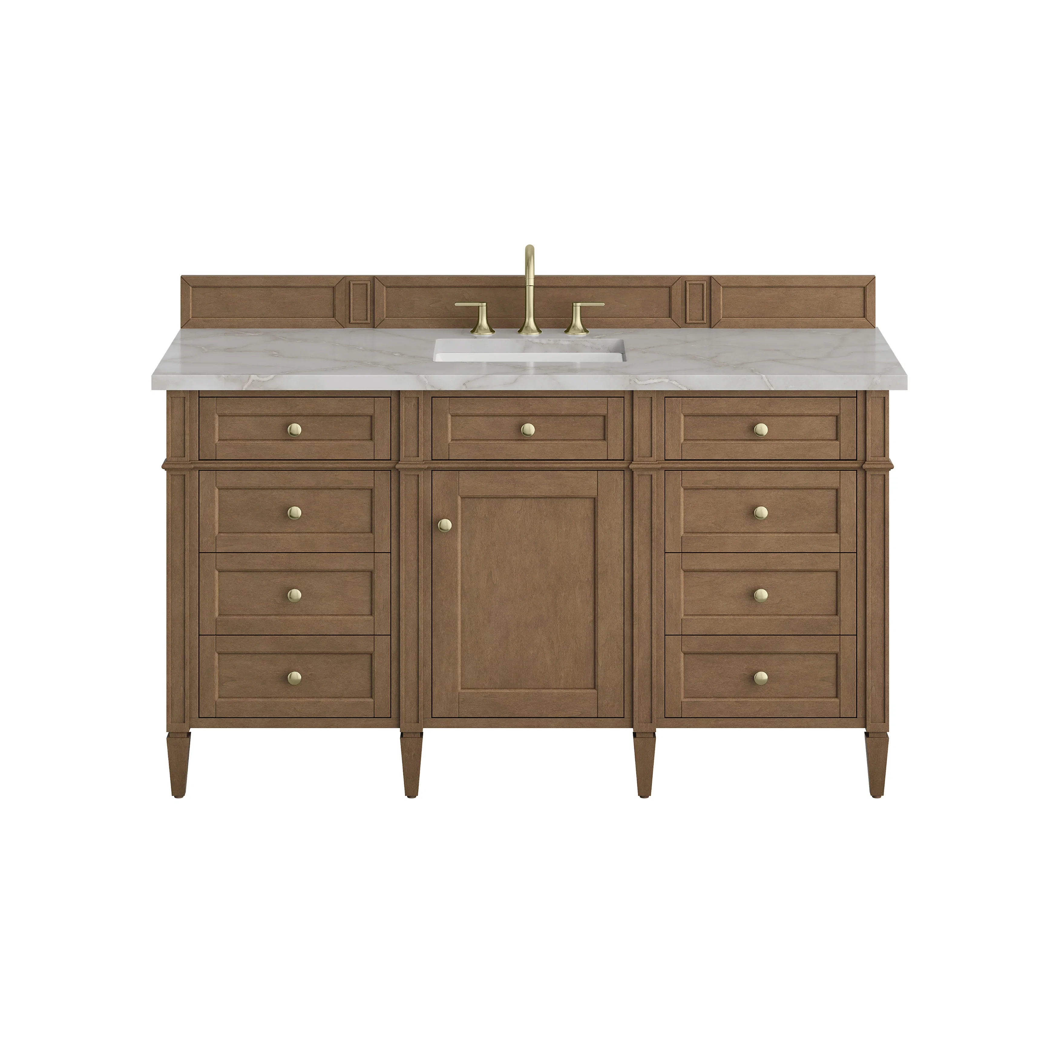 Brittany 60" Single Vanity, Pecan w/ 3 CM Victorian Silver Silestone Top w/FreePower Wireless Charger
