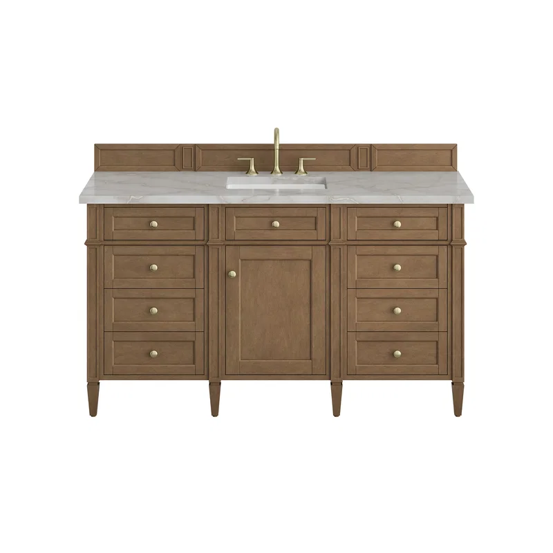 Brittany 60" Single Vanity, Pecan w/ 3 CM Victorian Silver Silestone Top w/FreePower Wireless Charger