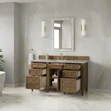 Brittany 60" Single Vanity, Pecan w/ 3 CM Victorian Silver Silestone Top w/FreePower Wireless Charger