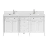 Brittany 72" Double Vanity, Bright White Vanity w/ Single Hole 3 CM White Zeus Silestone Top & Backsplash