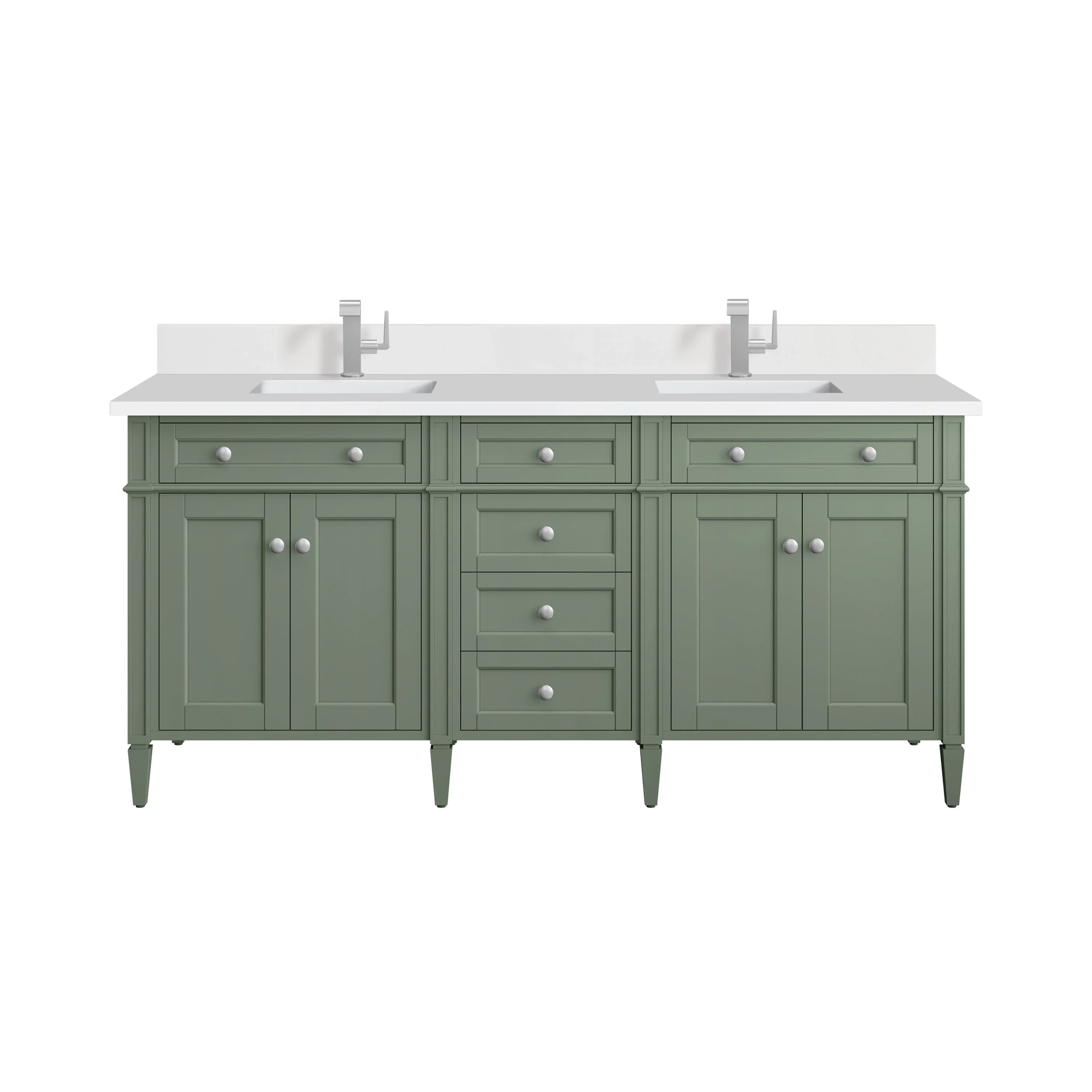 Brittany 72" Double Vanity, Bright White Vanity w/ Single Hole 3 CM White Zeus Silestone Top & Backsplash