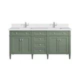 Brittany 72" Double Vanity, Bright White Vanity w/ Single Hole 3 CM White Zeus Silestone Top & Backsplash
