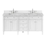 Brittany 72" Double Vanity, Bright White Vanity w/ 3 CM Carrara Marble Top