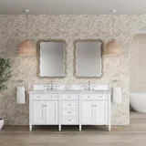 Brittany 72" Double Vanity, Bright White Vanity w/ 3 CM Carrara Marble Top