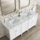Brittany 72" Double Vanity, Bright White Vanity w/ 3 CM Carrara Marble Top