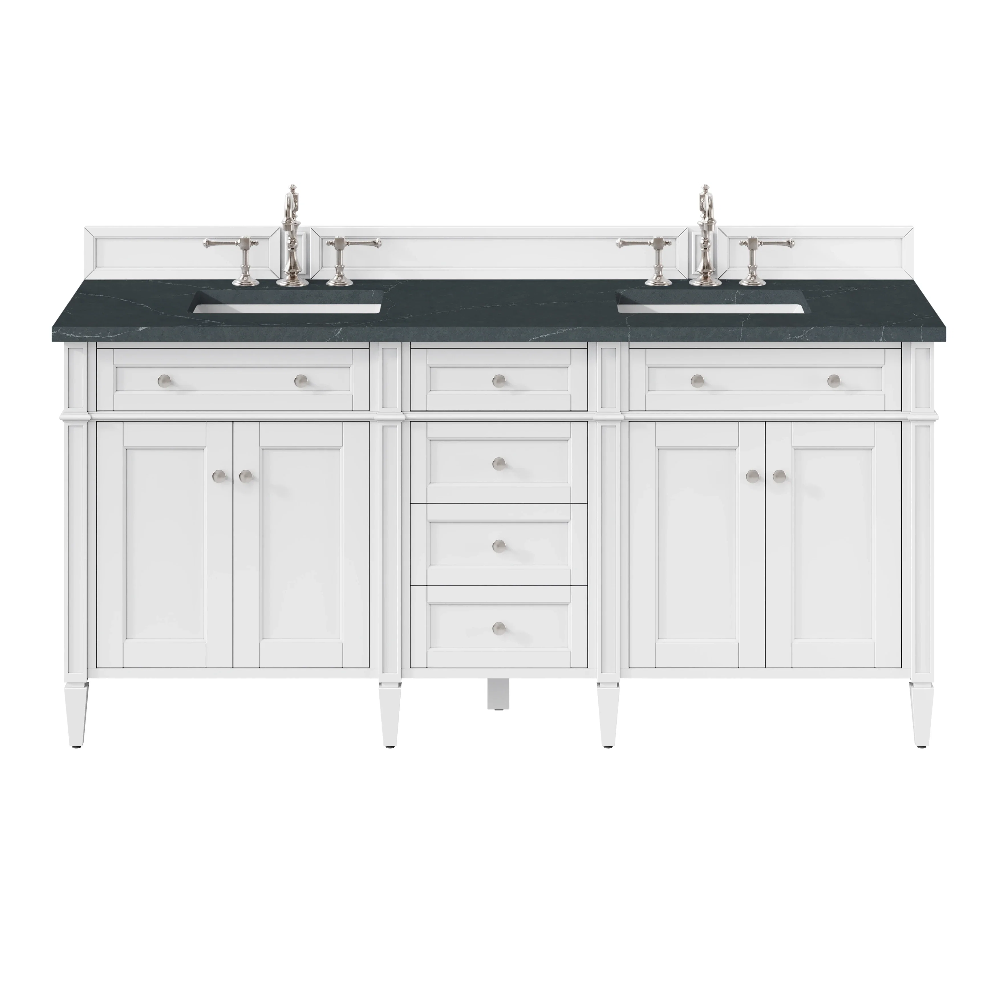 Brittany 72" Double Vanity, Bright White Vanity w/ 3 CM Charcoal Soapstone Silestone Top