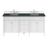 Brittany 72" Double Vanity, Bright White Vanity w/ 3 CM Charcoal Soapstone Silestone Top
