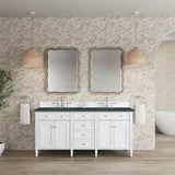 Brittany 72" Double Vanity, Bright White Vanity w/ 3 CM Charcoal Soapstone Silestone Top