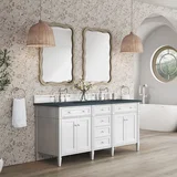 Brittany 72" Double Vanity, Bright White Vanity w/ 3 CM Charcoal Soapstone Silestone Top