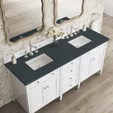 Brittany 72" Double Vanity, Bright White Vanity w/ 3 CM Charcoal Soapstone Silestone Top