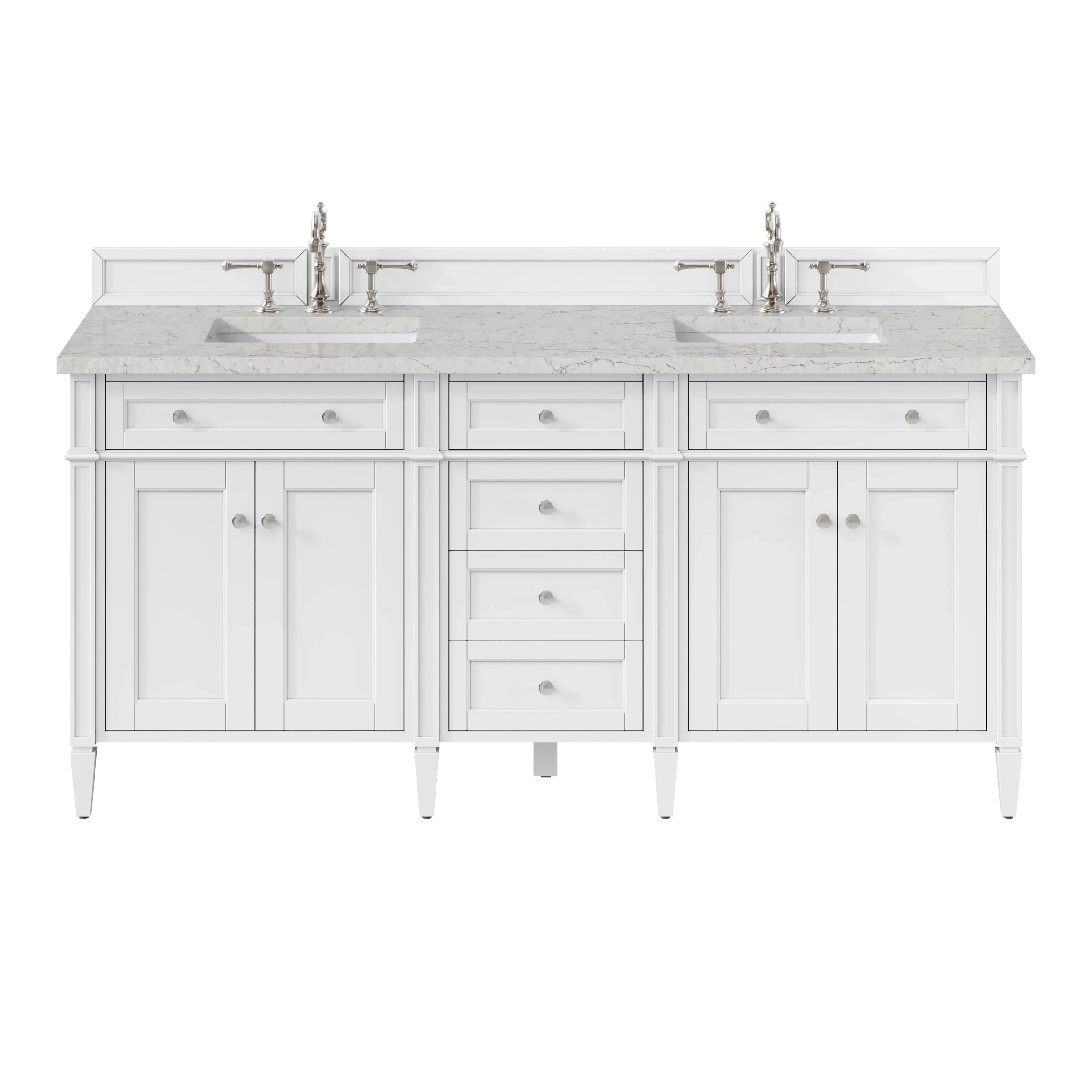 Brittany 72" Double Vanity, Bright White Vanity w/ 3 CM Eternal Jasmine Pearl Silestone Top