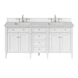 Brittany 72" Double Vanity, Bright White Vanity w/ 3 CM Eternal Jasmine Pearl Silestone Top