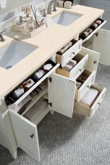 Brittany 72" Double Vanity, Bright White Vanity w/ 3 CM Eternal Marfil Silestone Top