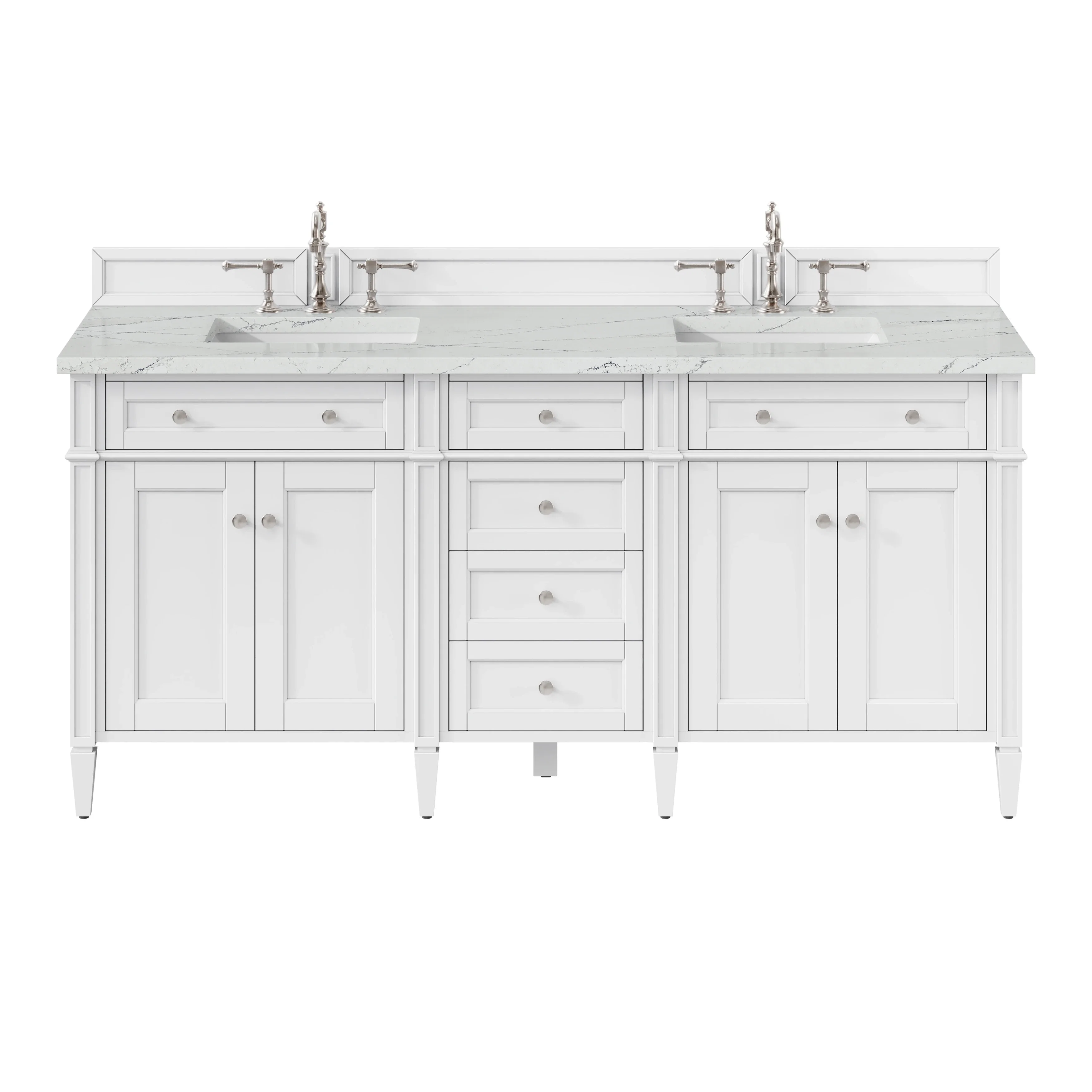 Brittany 72" Double Vanity, Bright White Vanity w/ 3 CM Ethereal Noctis Silestone Top