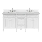 Brittany 72" Double Vanity, Bright White Vanity w/ 3 CM Ethereal Noctis Silestone Top