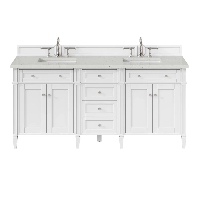 Brittany 72" Double Vanity, Bright White Vanity w/ 3 CM Lime Delight Silestone Top