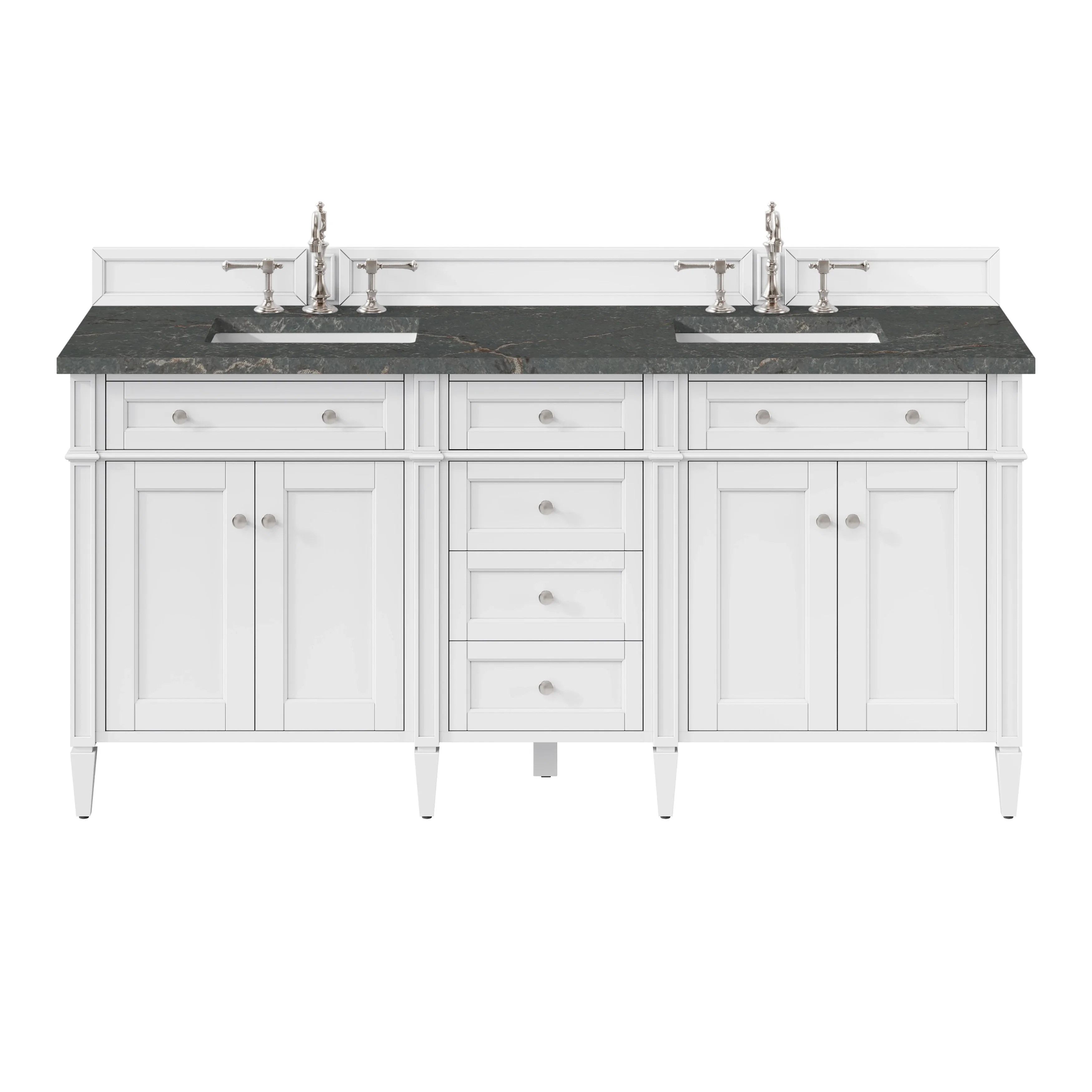 Brittany 72" Double Vanity, Bright White Vanity w/ 3 CM Parisien Bleu Silestone Top