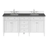 Brittany 72" Double Vanity, Bright White Vanity w/ 3 CM Parisien Bleu Silestone Top