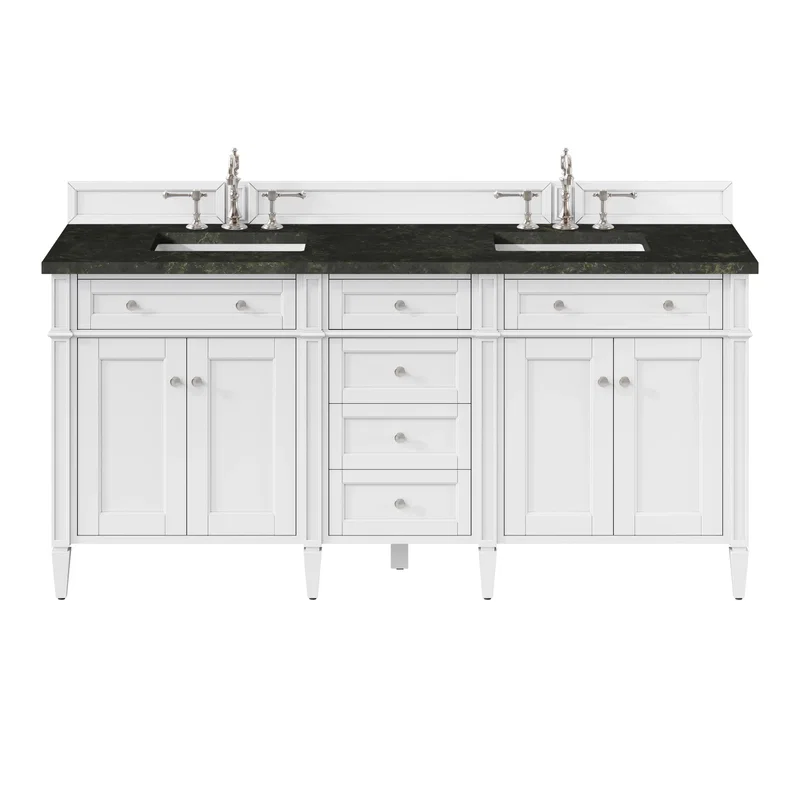 Brittany 72" Double Vanity in Bright White, w/ 3 CM Phantome Eclos Top