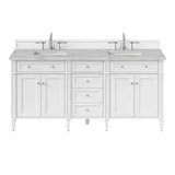 Brittany 72" Double Vanity, Bright White Vanity w/ 3 CM Victorian Silver Silestone Top