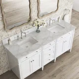 Brittany 72" Double Vanity, Bright White Vanity w/ 3 CM Victorian Silver Silestone Top