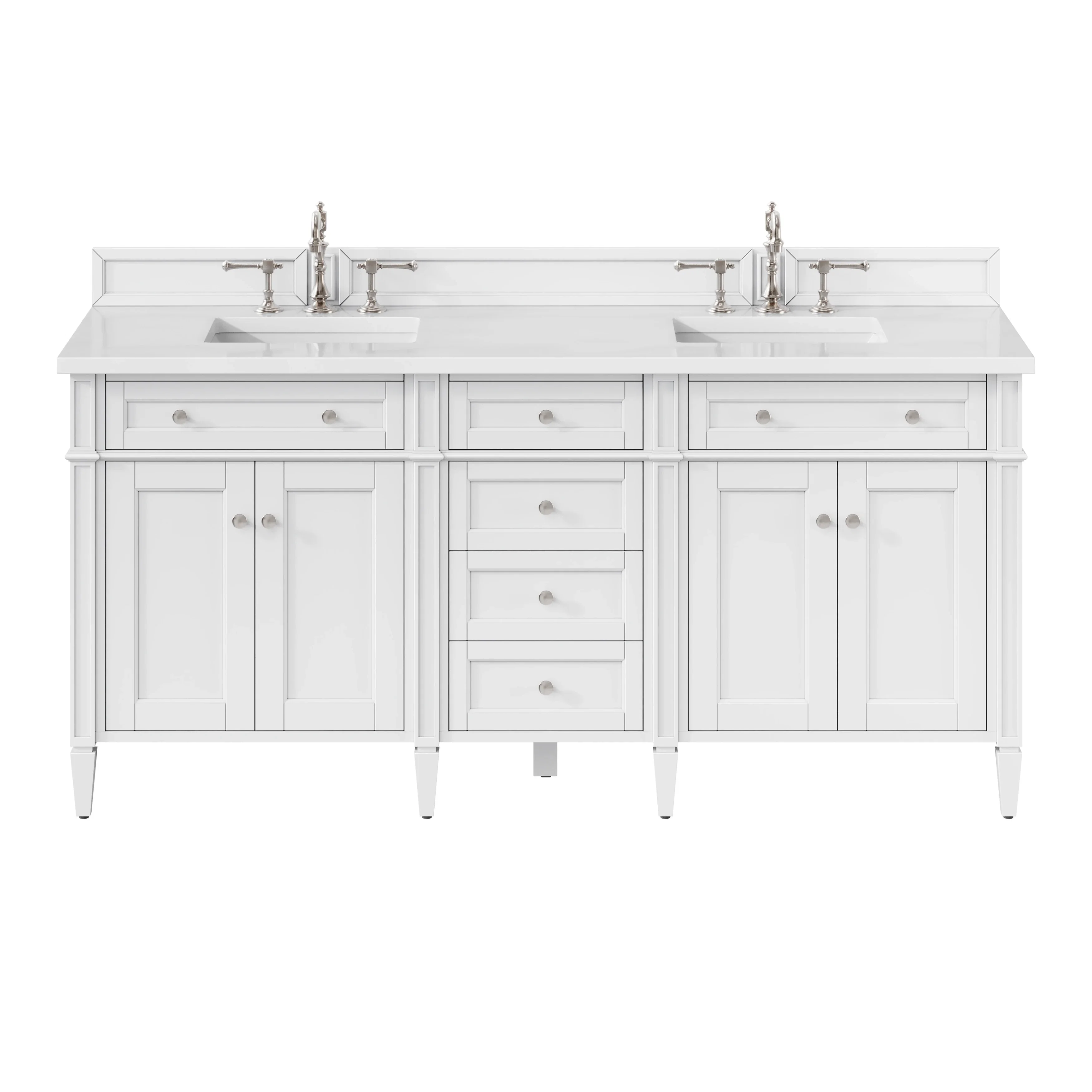 Brittany 72" Double Vanity, Bright White Vanity w/ 3 CM White Zeus Silestone Top