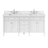 Brittany 72" Double Vanity, Bright White Vanity w/ 3 CM White Zeus Silestone Top