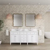 Brittany 72" Double Vanity, Bright White Vanity w/ 3 CM White Zeus Silestone Top