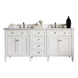 Brittany 72" Double Vanity, Bright White Vanity w/ 3 CM Eternal Jasmine Pearl Silestone Top w/FreePower Wireless Charger