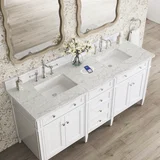 Brittany 72" Double Vanity, Bright White Vanity w/ 3 CM Eternal Jasmine Pearl Silestone Top w/FreePower Wireless Charger