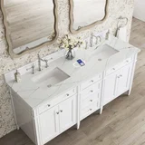 Brittany 72" Double Vanity, Bright White Vanity w/ 3 CM Ethereal Noctis Silestone Top w/FreePower Wireless Charger